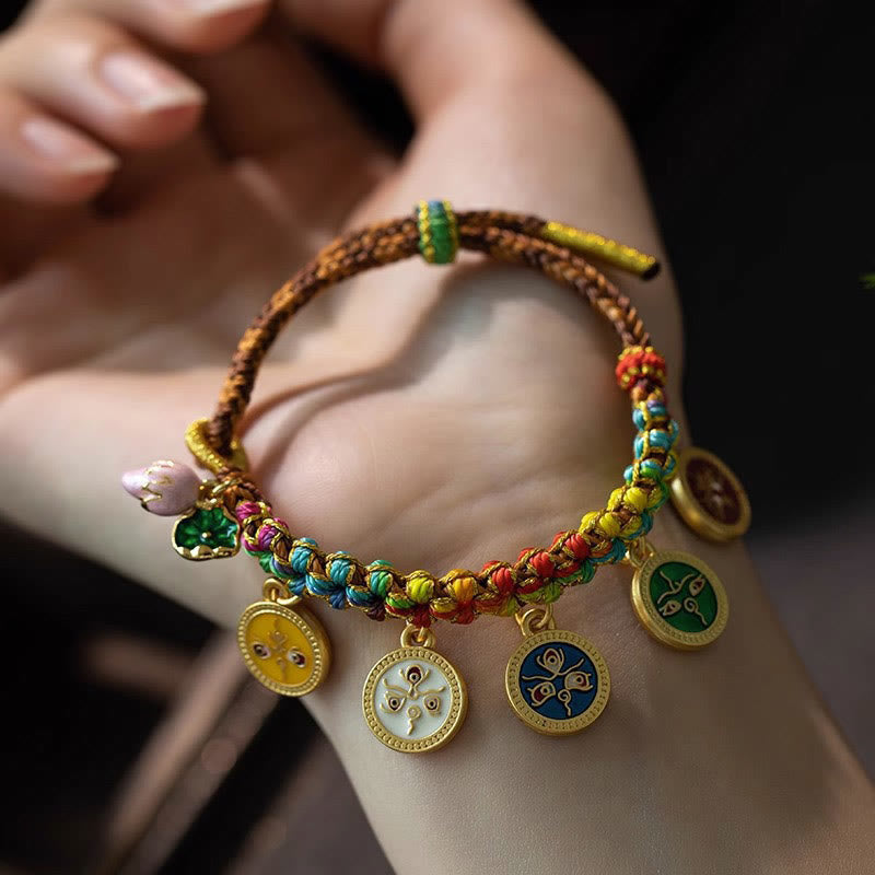 Buddha Stones Tibetan Colorful Rope Five God Of Wealth Luck Braid Bracelet