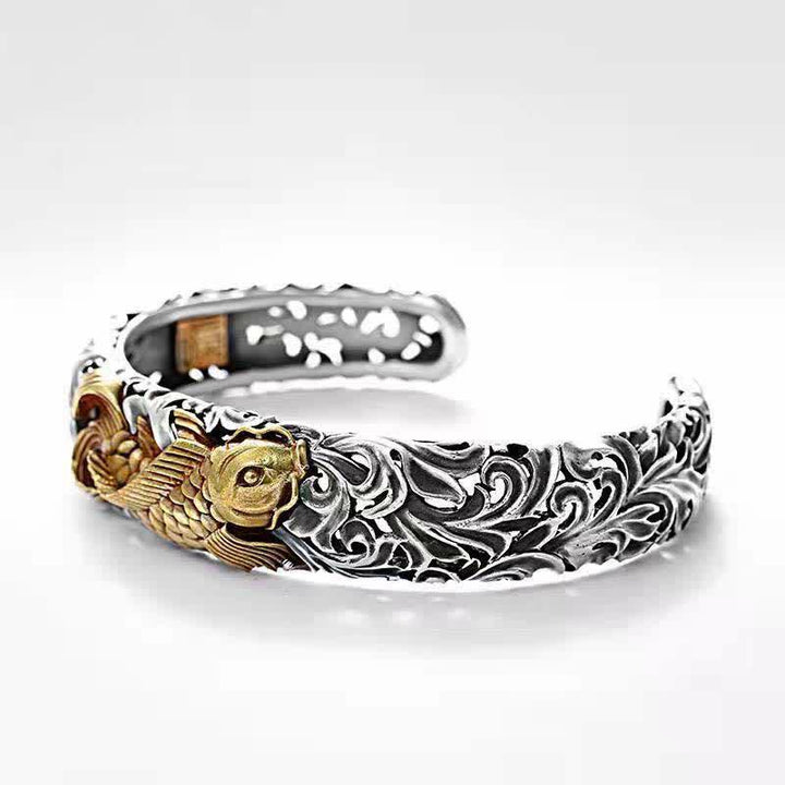 Buddha Stones Koi Fish Grass Pattern Prosperity Wealth Bracelet Bangle