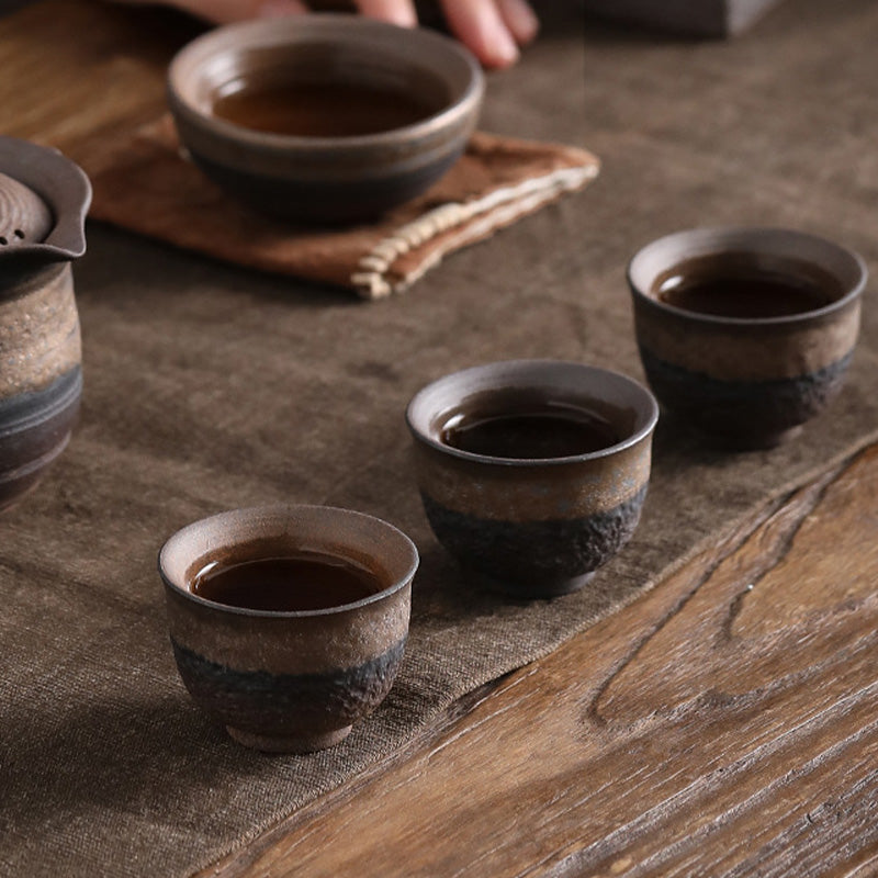 Buddha Stones Simple Brown Striped Texture Ceramic Teacup Kung Fu Tea Cup Bowl