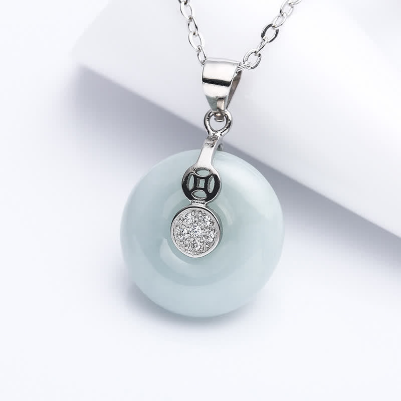 925 Sterling Silver Peace Buckle Jade Coin Luck Necklace Pendant