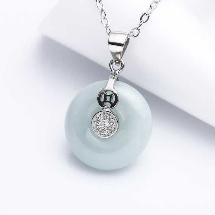 925 Sterling Silver Peace Buckle Jade Coin Luck Necklace Pendant