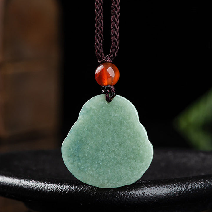 Buddha Stones Laughing Buddha Cyan Jade Success Necklace String Pendant