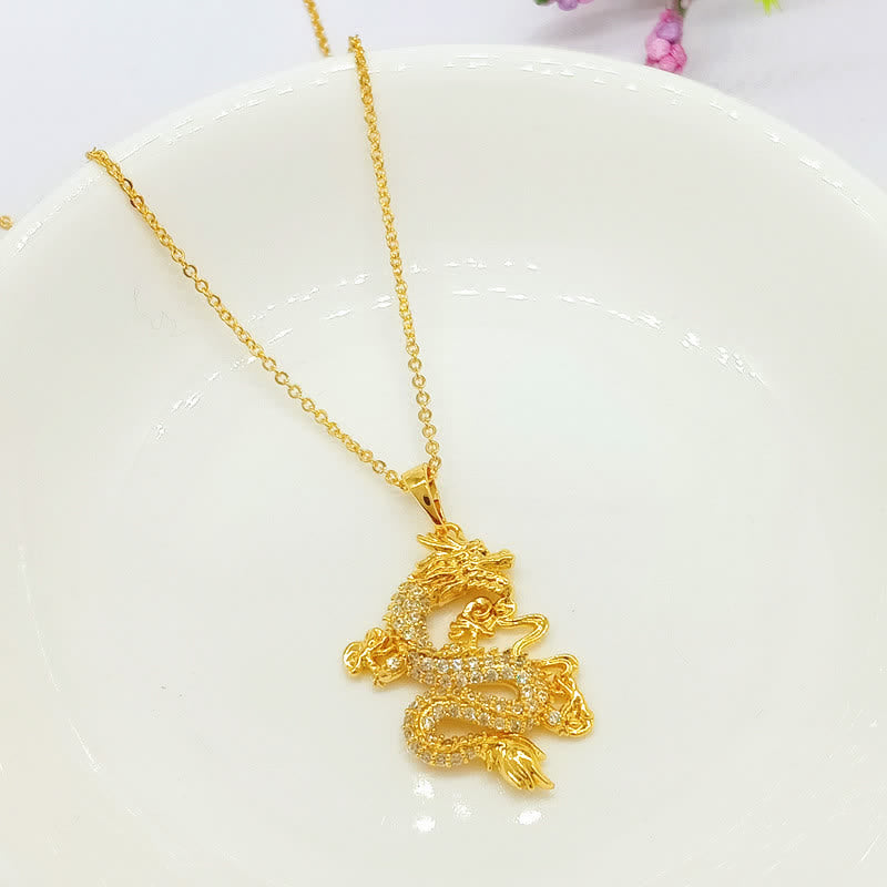 Buddha Stones Gold Dragon Protection Necklace Pendant