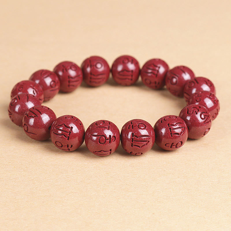 Natural Double PiXiu Cinnabar Om Mani Padme Hum Wealth Luck Bead Bracelet