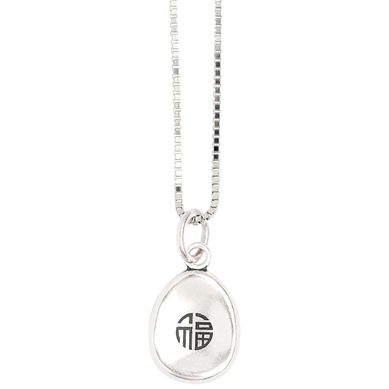 Buddha Stones 999 Sterling Silver Peace And Joy Fu Character Luck Fortune 925 Sterling Silver Chain Necklace Pendant