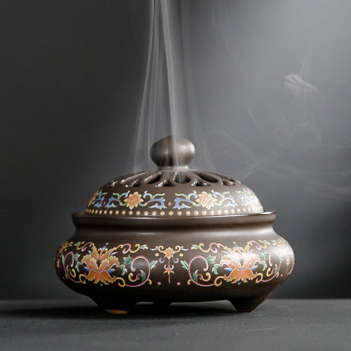 Dragon Floral Pattern Backflow Smoke Fountain Ceramic Meditation Incense Burner Decoration