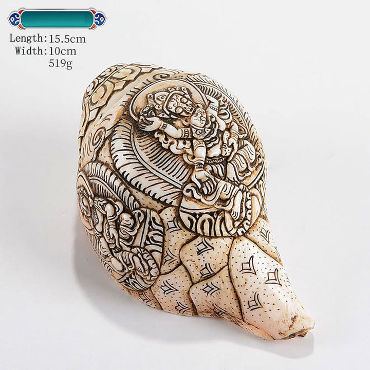 Tibetan Handmade Engraved Shankha Buddha Avalokitesvara Conch Shell Wealth Decoration