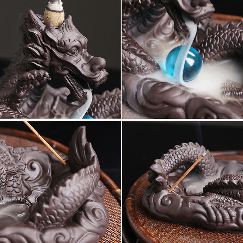 Dragon Playing Ball Flower Protection Incense Burner Decoration