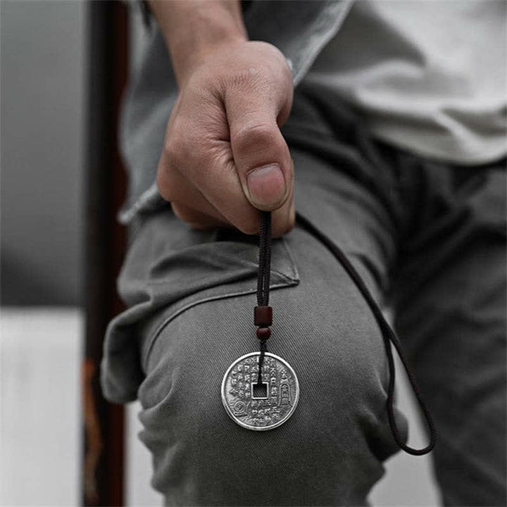 Buddha Stones Bagua Yin Yang Copper Coin Star Balance Energy Necklace Pendant