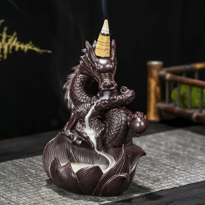 Dragon Lotus Pattern Strength Protection Ceramic Incense Burner Decoration