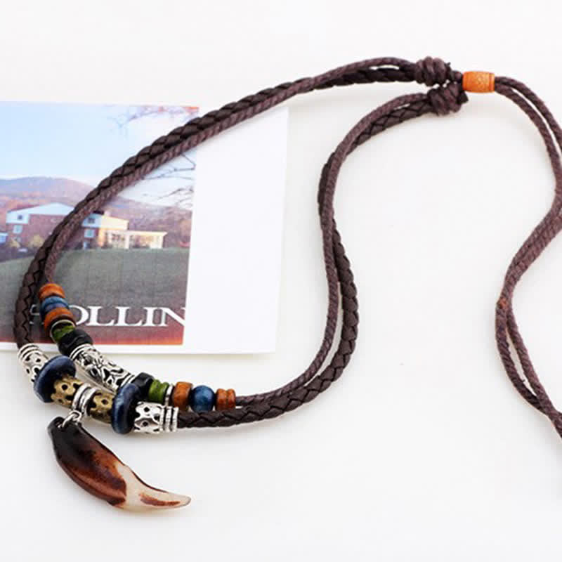 Ethnic Wolf Tooth Pattern Beads Wealth Necklace Pendant