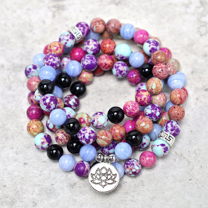 Buddha Stones Natural Purple Miano Real Stone Lotus Mala