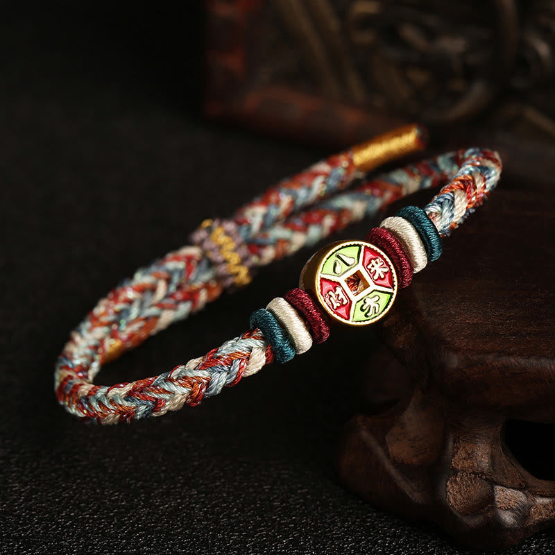 Buddha Stones Colorful Rope Wealth Comes From All Directions Handmade Eight Thread Peace Knot Luck Bracelet