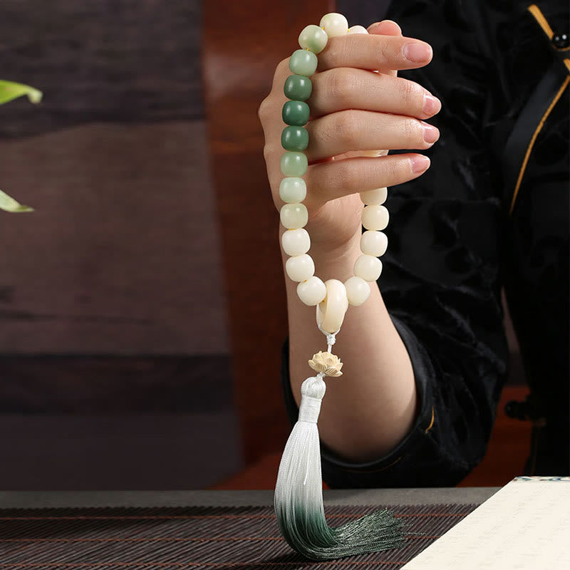 Natural Gradient Bodhi Seed Fortune Money Bag Lotus Wisdom Tassel Wrist Mala