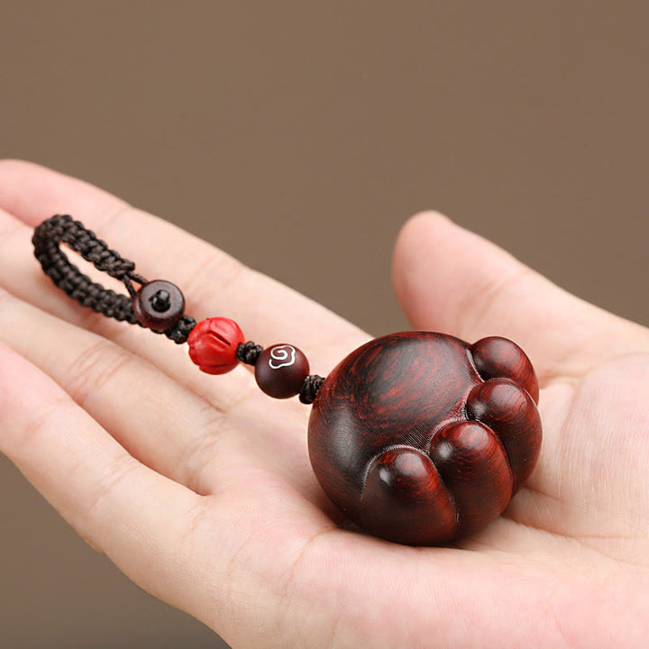 Buddha Stones Small Leaf Red Sandalwood Green Sandalwood Ebony Wood Lucky Cat Paw Claw Protection Key Chain