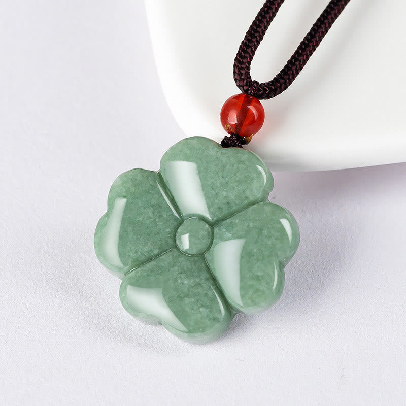 Buddha Stones Natural Lucky Four Leaf Clover Jade Prosperity Necklace Pendant