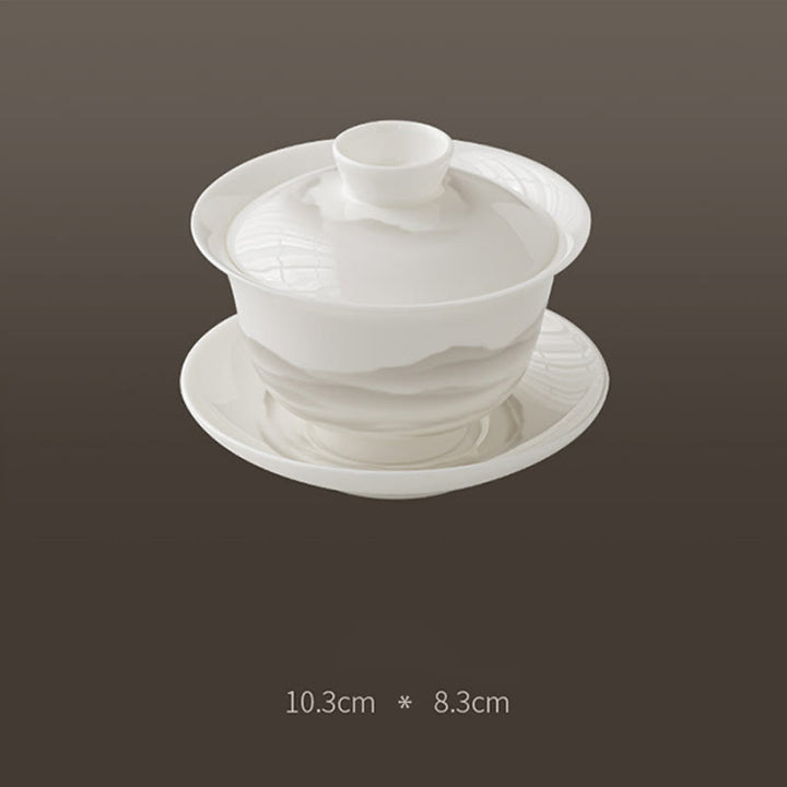 Buddha Stones Vintage Ink Painting Mountain White Porcelain Ceramic Gaiwan Sancai Teacup Kung Fu Tea Cup And Saucer With Lid Tea Utensil Teapot