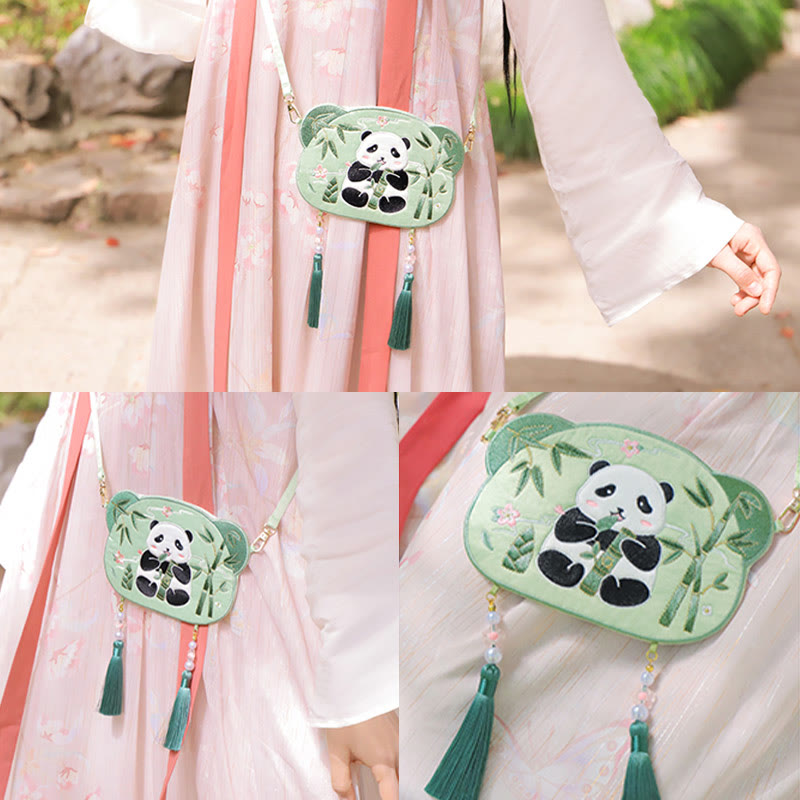 Buddha Stones Embroidery Lucky Panda Cat Shiba Inu Deer Rabbit Fox Flower Cute Animal Hanfu Bag Crossbody Bag Shoulder Bag