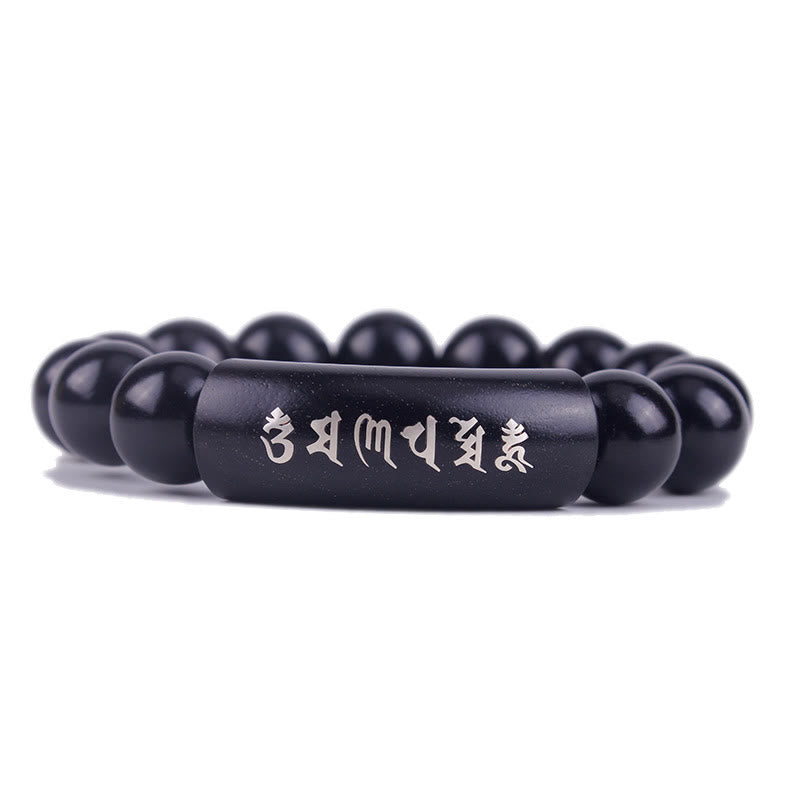 Buddha Stones 999 Sterling Silver Ebony Wood Om Mani Padme Hum Inlaid Balance Bracelet