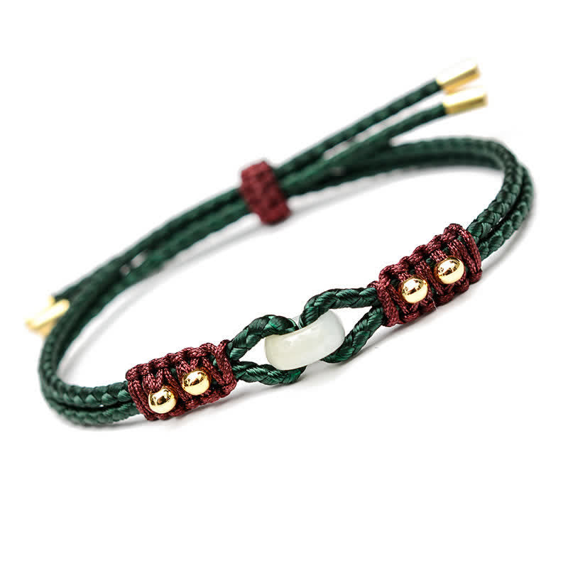 Buddha Stones Round Peace Buckle Jade Abundance Wealth String Bracelet