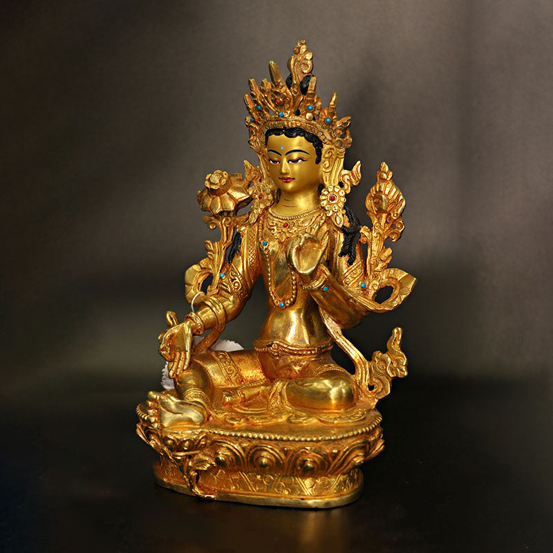 Bodhisattva Tara Chenrezig Four-armed Avalokitesvara Protection Copper Gold Plated Statue Decoration