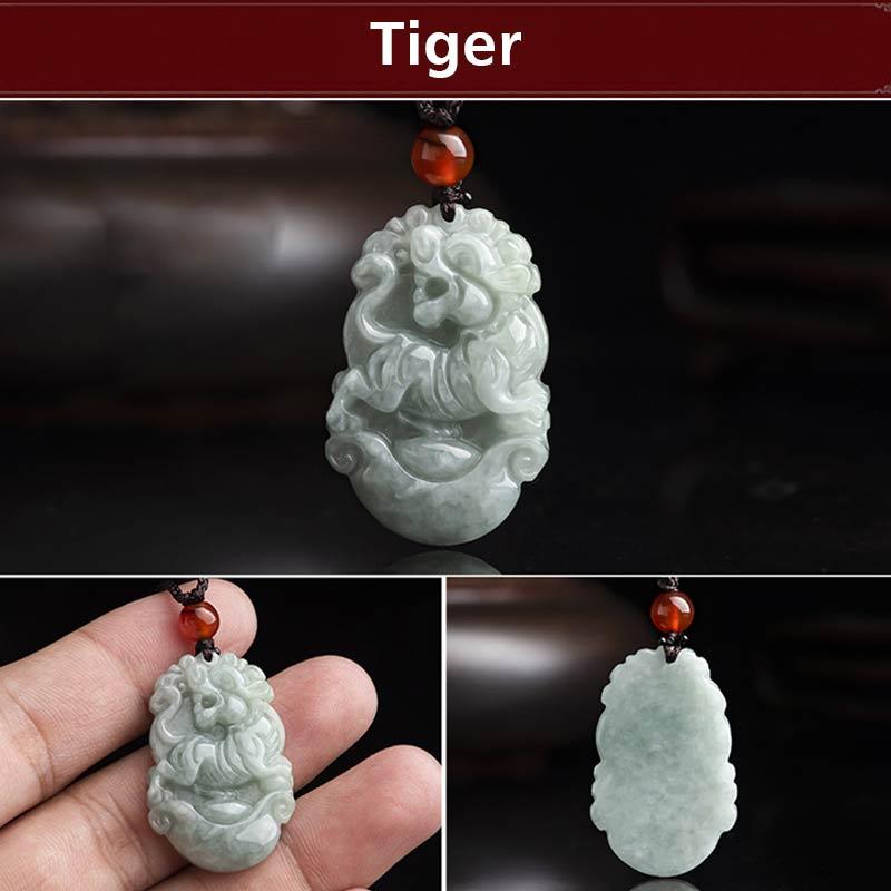 Buddha Stones Natural Jade 12 Chinese Zodiac Sucess Pendant Necklace