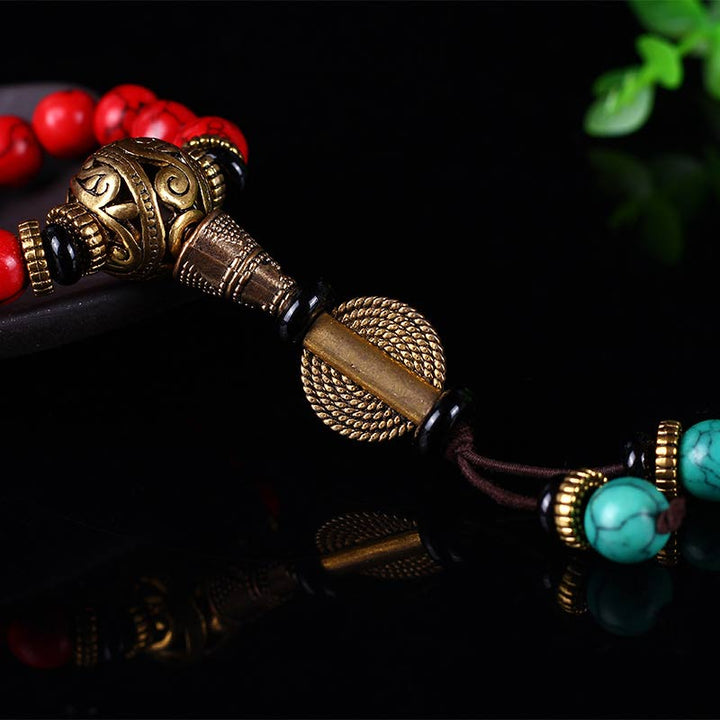 Buddha Stones Tibetan Mala Red Turquoise Lucky Necklace Bracelet