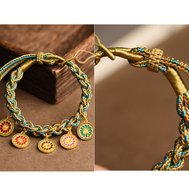 Buddha Stones Tibetan Five God Of Wealth Luck Handcrafted Braid String Bracelet