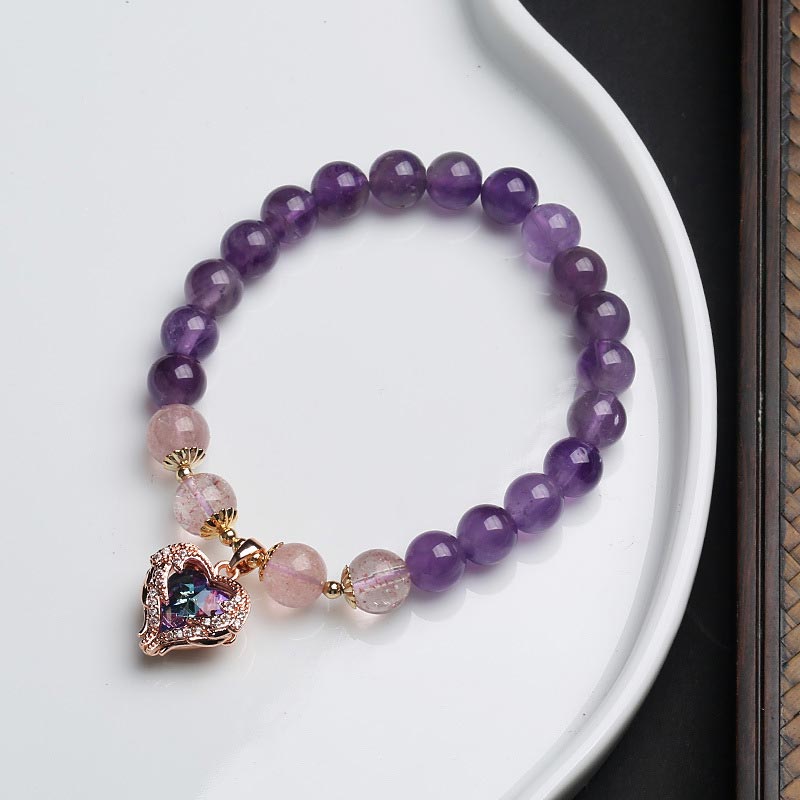 Natural Amethyst Strawberry Quartz Crystal Fortune Bracelet