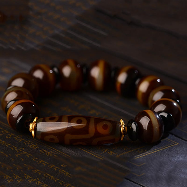 Buddha Stones Tibetan Natural Nine-Eye Dzi Bead Agate Wealth Blessings Bracelet