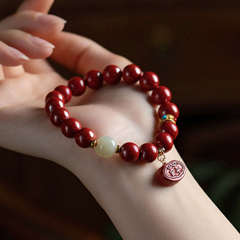 Buddha Stones Cinnabar Jade Healing Protection Charm Bracelet