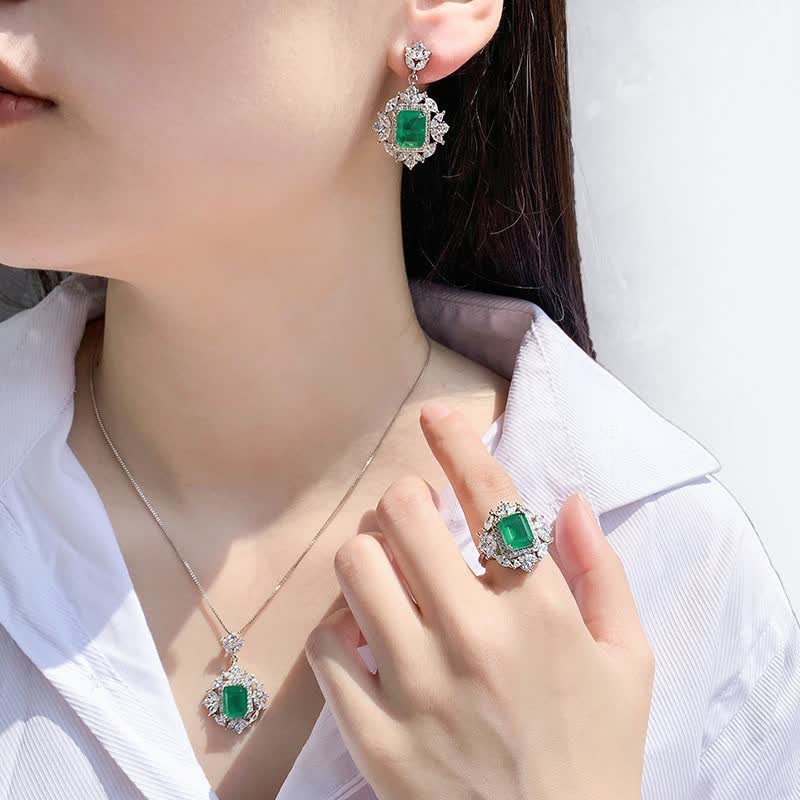 Emerald Crystal Red Corundum Confidence Courage Ring Earrings Necklace Pendant