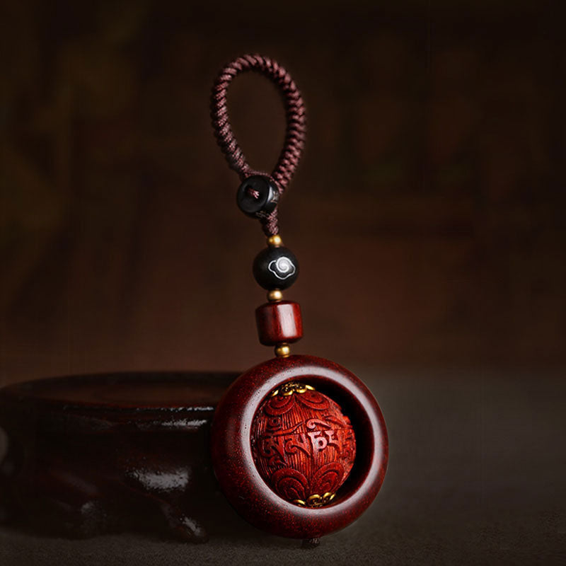 Buddha Stones Tibetan Small Leaf Red Sandalwood Ebony Luck Protection Rotation Decoration