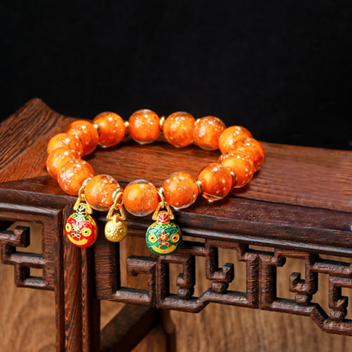 Buddha Stones Gold Swallowing Beast Family Charm Luminous Fluorescent Liuli Glass Bead Success Bracelet