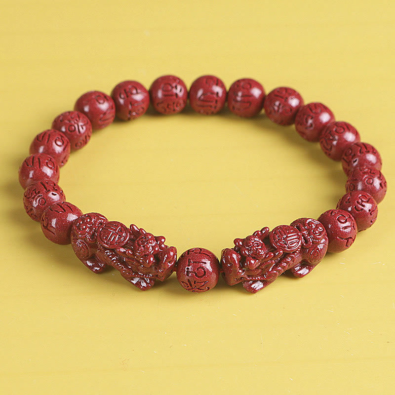 Natural Double PiXiu Cinnabar Om Mani Padme Hum Wealth Luck Bead Bracelet