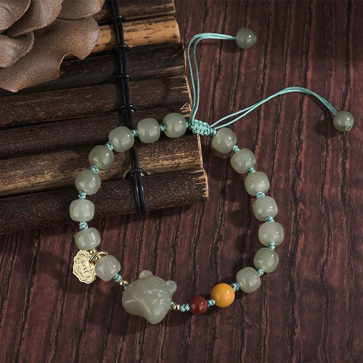 Chinese Zodiac Tiger Jade Blessing String Bracelet