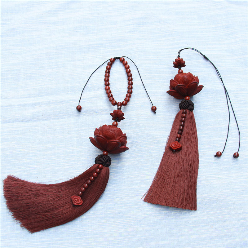 Buddha Stones Tibetan Small Leaf Red Sandalwood Lotus Luck Protection Tassel Decoration