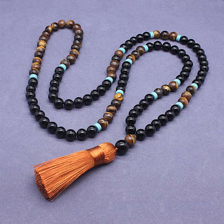 Buddha Stones Tibetan Black Onyx Peaceful Mala Set