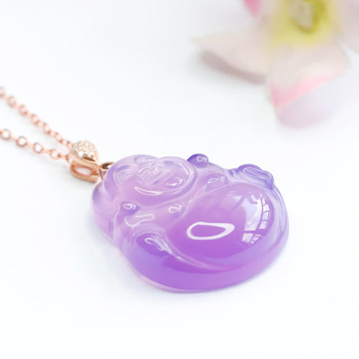 Buddha Stones Laughing Buddha Purple Jade Happiness Necklace Pendant