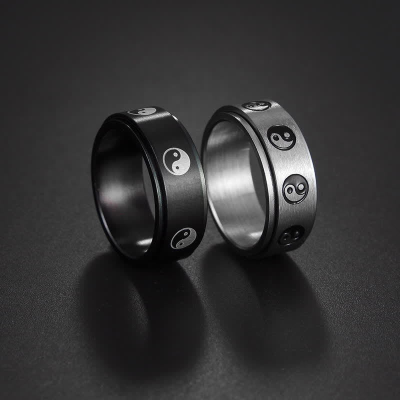 Buddha Stones Yin Yang Titanium Steel Balance Rotatable Ring