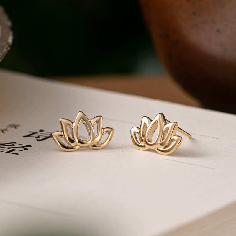 Buddha Stones 925 Sterling Silver Lotus Flower Blessing Earrings