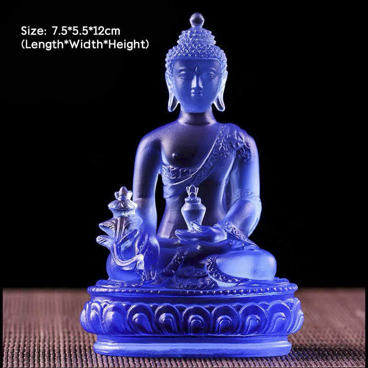 Medicine Buddha Handmade Liuli Crystal Art Piece Compassion Statue Home Office Offering Decoration