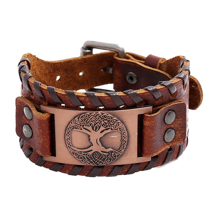 Buddha Stones Lucky Tree Of Life Balance Leather Bracelet