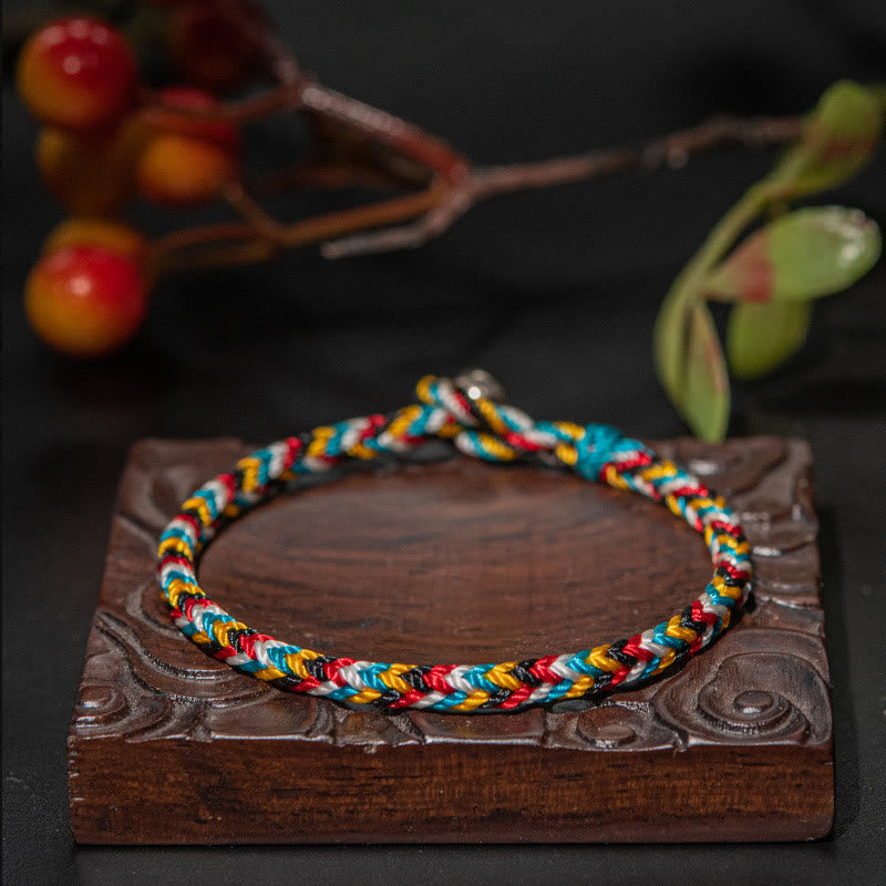 Buddha Stones Tibet Handmade Five Color Thread Protection Braid String Bracelet