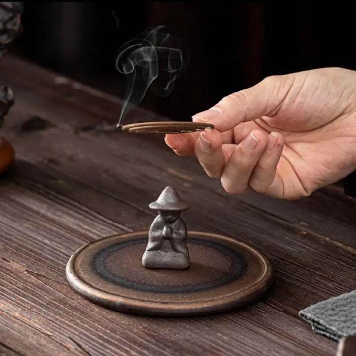 Small Person Meditation Ceramic Spiritual Healing Incense Burner