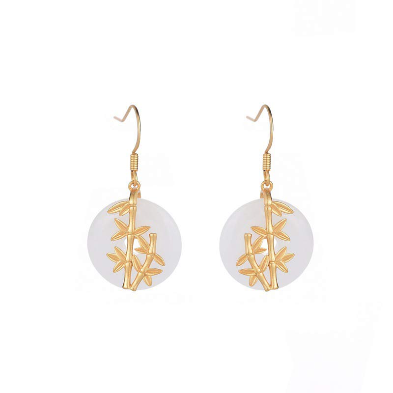 Buddha Stones FengShui White Jade Fortune Earrings