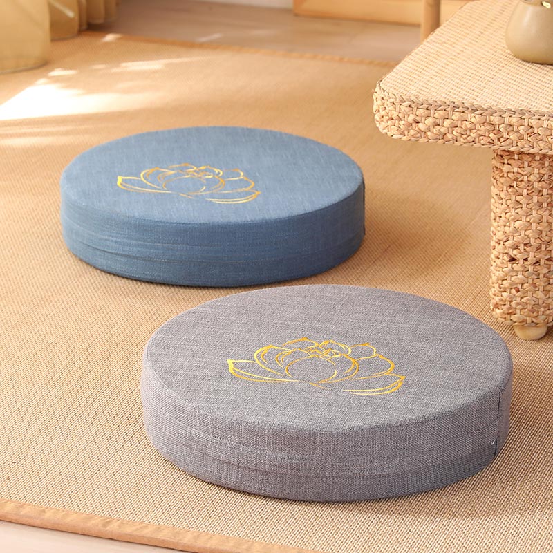 Buddha Stones Lotus Embroidery Cotton Linen Meditation Seat Cushion