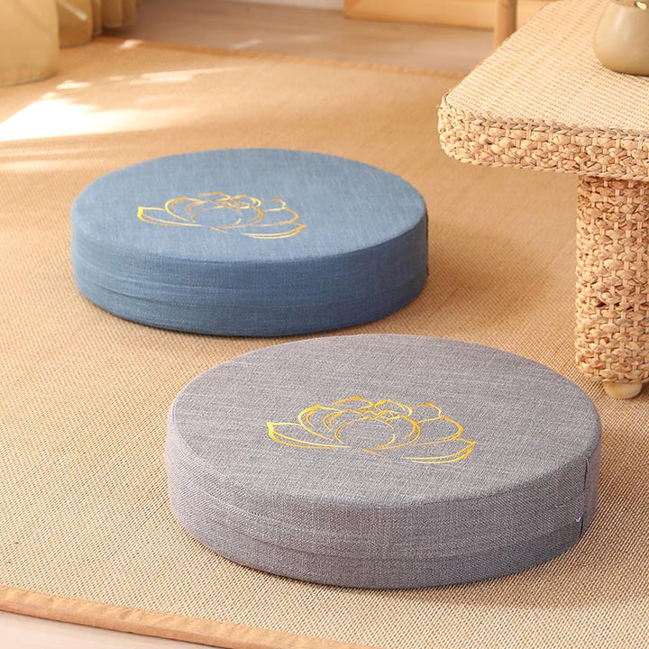 Buddha Stones Lotus Embroidery Cotton Linen Meditation Seat Cushion