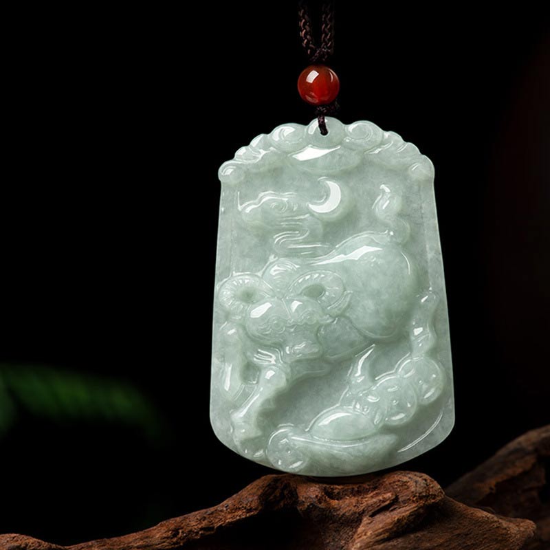 Buddha Stones Natural Jade 12 Chinese Zodiac Abundance Amulet Pendant Necklace