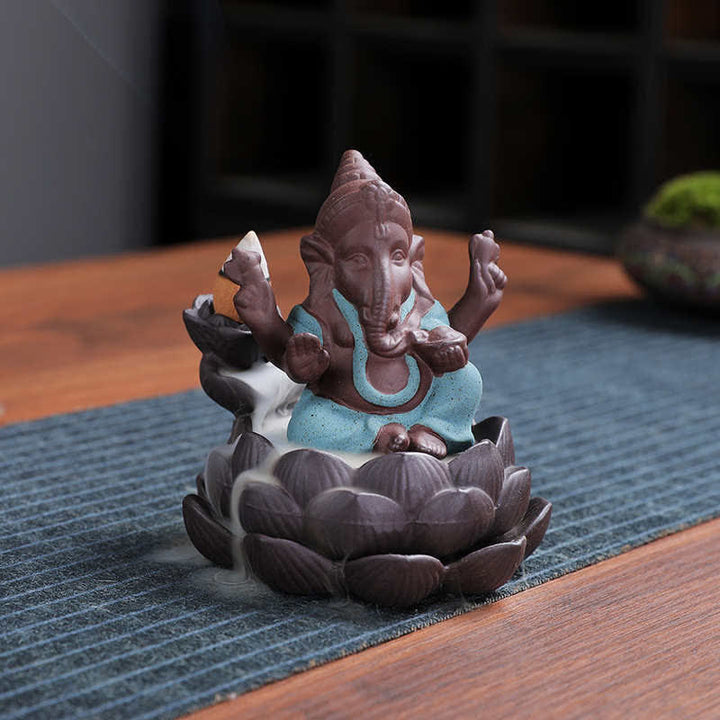 Ganesh Elephant Purple Clay Backflow Smoke Fountain Protection Incense Burner